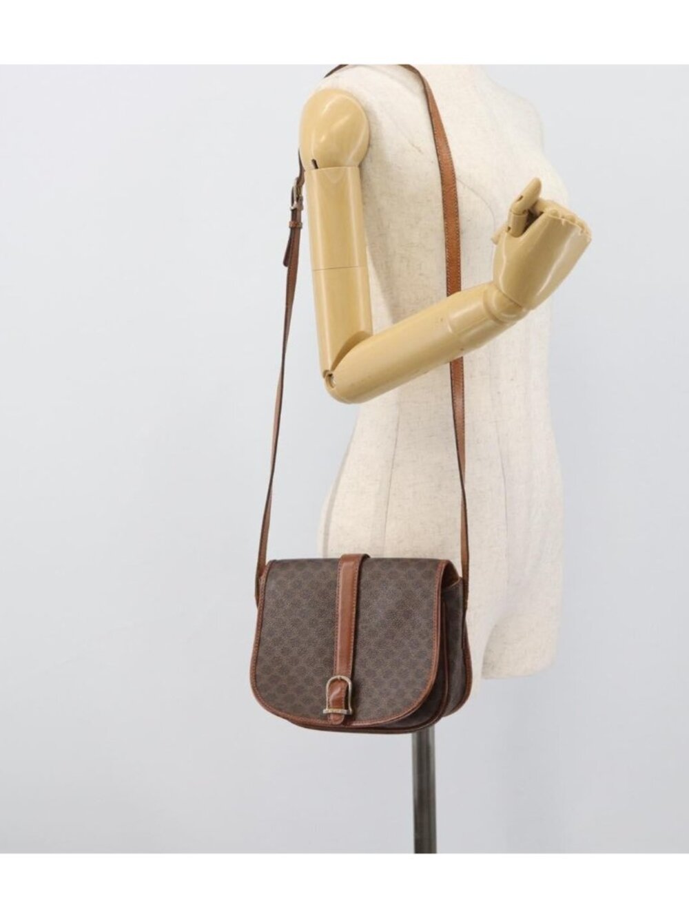 CELINE Macadam Canvas Shoulder Bag PVC Leather Brown Gold - Picture 16 of 16